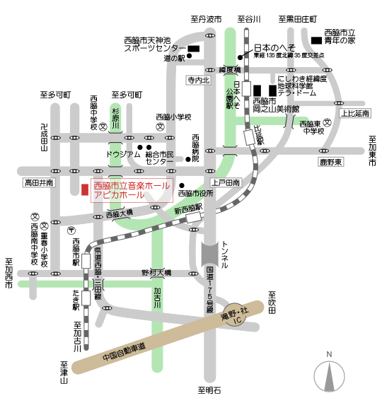 西脇市音楽ホール「アピカホール」の地図